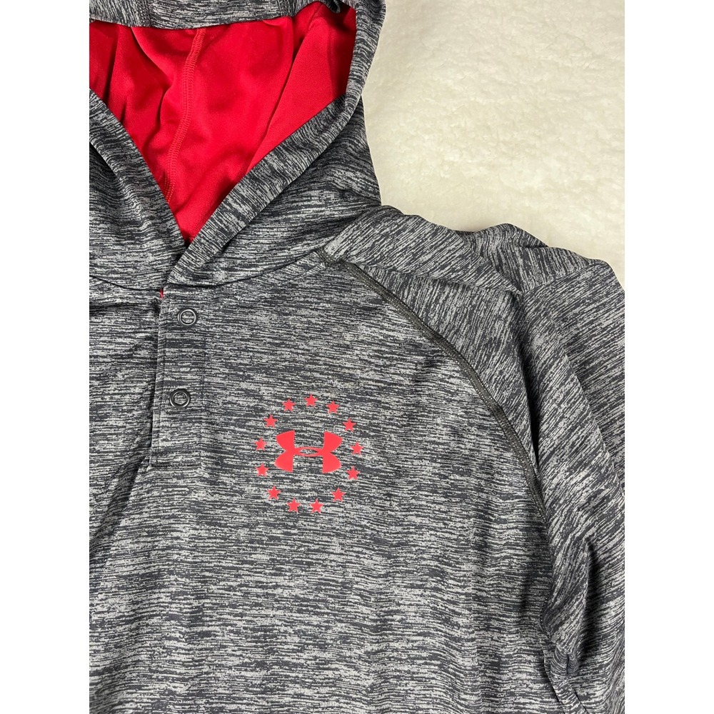 Under‎ Armour Men's Gray Red Logo Stars Flag Hoodie Long Sleeve LG